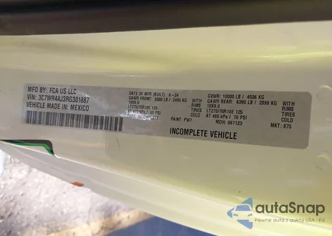 2024 Ram 2500 Tradesman 4X2 8' Box from USA, damaged, VIN 3C7WR4AJ3RG301887